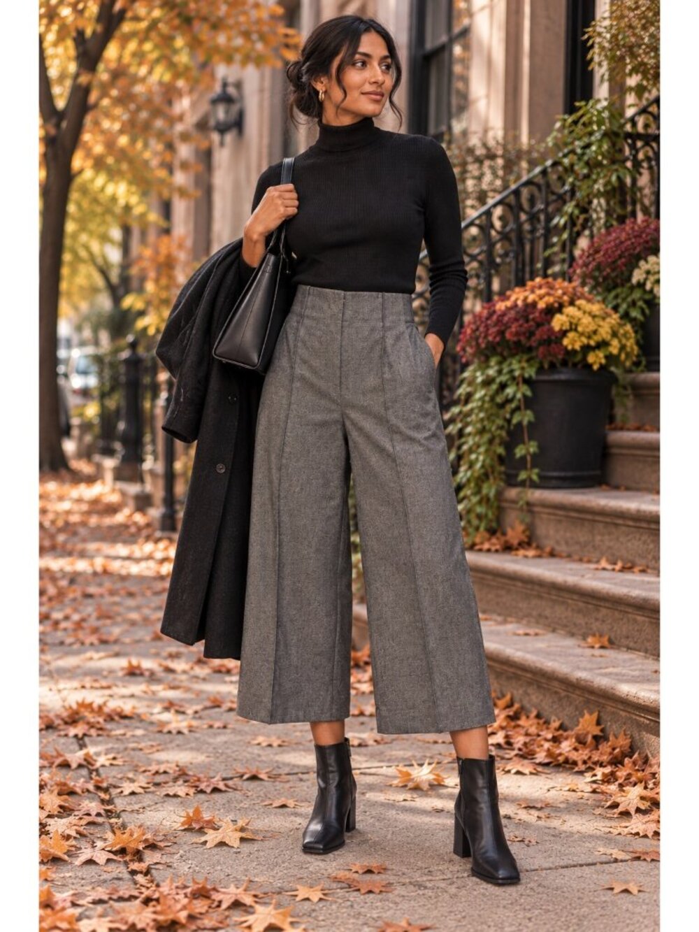 KZ_K Studio New York Women’s M Gray High Rise Wide Leg Trousers Pants